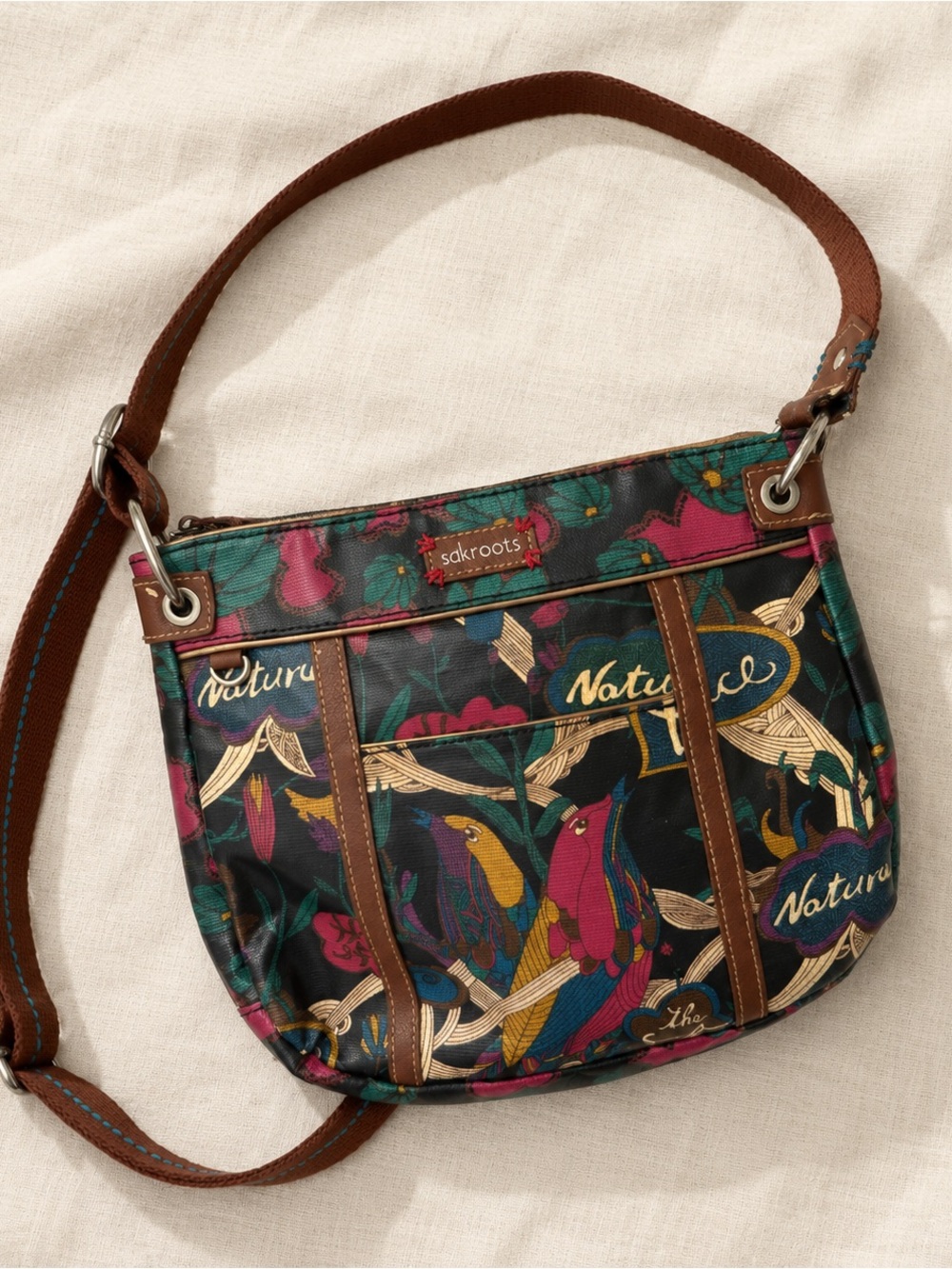 Sakroots Peace Nature Bird Colorful Medium Crossbody Bag Multicolor